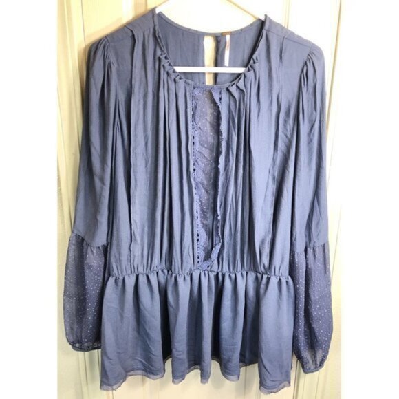Free People Womens Soul Serene XS Blue Peasant Blouse - Picture 1 of 5
